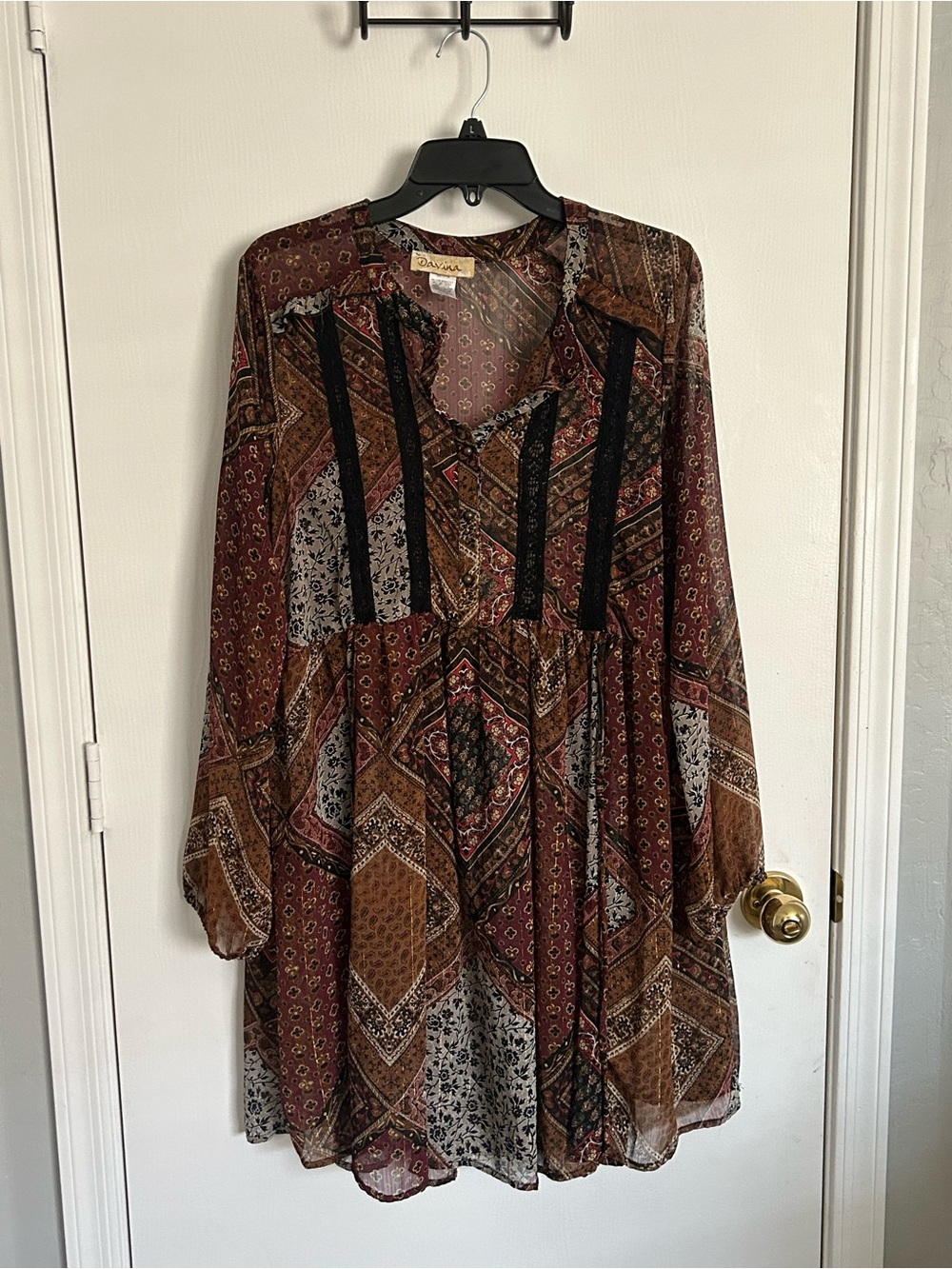 Boho Patchwork Tunic Dress in Brown lace country